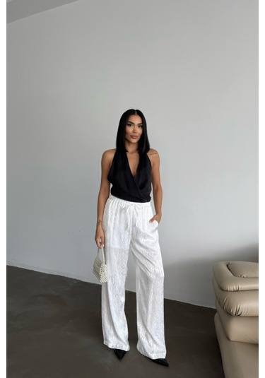 Soonaksesuar Jakar Saten Pantolon - Beyaz Beyaz