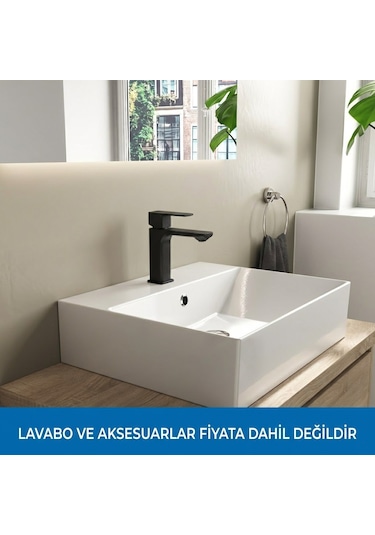 Adell Bloc Lavabo Bataryası -mat Siyah Krom Siyah