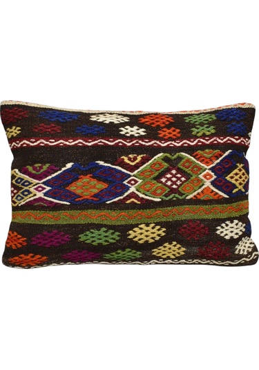 Zehra Abla Halı Yeni El Dokuma Dekoratif Kilim Kırlent Yastık Kılıfı 6685 Çok Renkli