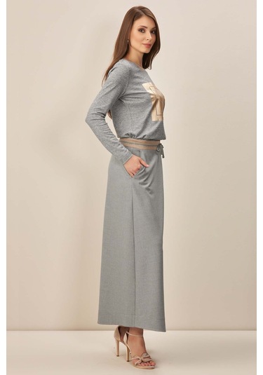 Evaze Gri Dokuma Etek Gri