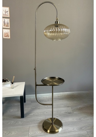 Elegant Bal Cam Eskitme Tepsili Düz Gövde Lambader Hareketli Başlık Metal Oturma Odası Zemin Lambası Natural