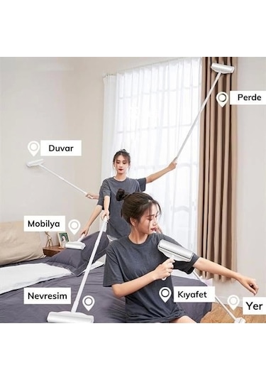 Teleskopik Saplı 24 Cm Yapışkanlı Tüy Rulosu Uzayabilen Hav Tüy Toz Toplayıcı Rulo 2 Yedekli Çok Renkli