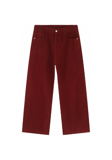 Erkekler İçin Düz Bol Kesim Sade Orta Yüksek Bel Kot Pantolon Kırmızı