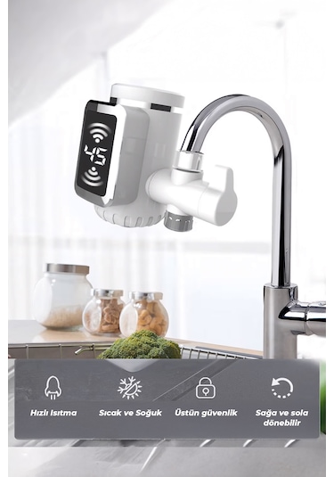 Robo Taşınabilir Dijital Sıcak Su Musluğu Tüm Bataryalara Ve Musluk Tiplerine Uyumludur Beyaz