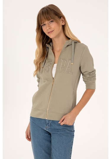 U.S. Polo Assn. Kadın Açık Haki Fermuarlı Kapüşonlu Basic Sweatshirt 50307769-VR183 U.S. Polo Assn. Kadın Açık Haki Fermuarlı Kapüşonlu Basic Sweatshirt 50307769-VR183