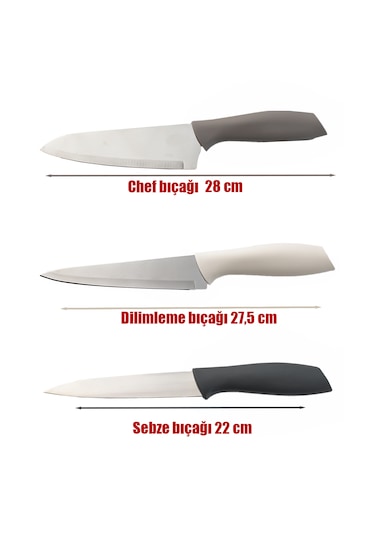 Porsima 3156-3'lü Bıçak Seti Meyve Et Doğrama Bıçağı Şef Bıçağı Çok Renkli