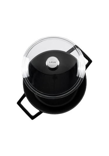 Lava Döküm Yuvarlak Tencere Cam Kapaklı Glaze 28 CM