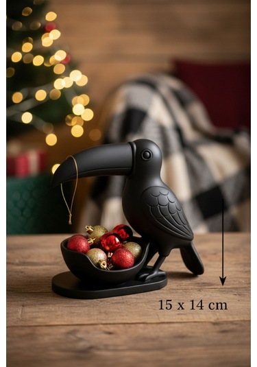 Oxyteez Kuş Figürlü Dekoratif Sunumluk Siyah Renk Reçine Tasarım Ev Ve Ofis Dekorasyonu