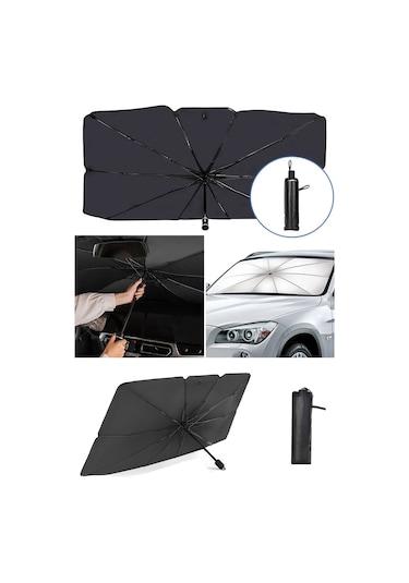 Oto Araba Güneşlik Şemsiye Tip Ön Cam Güneş Önleyici Katlanabilir 140cm X 75cm