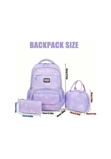 Maxaccess 3pcs Preppy Style Purple Nylon Sırt Çantası Seti Ayarlanabilir Askılı Hafif Seyahat Çantası Purple