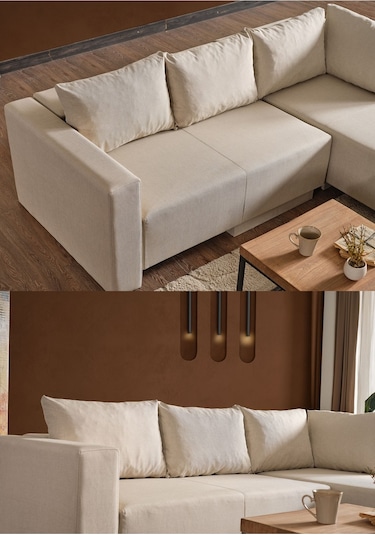 Kagu Corner Poly-l Köşe Takimi-Kanepe-Yatak-Dinlenme Krem