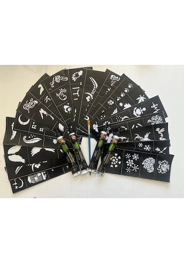 Airbrush Tattoo Hint Kınası Desenleri 24 Sayfa Birden 4 Tüp Siyah Kına Ve Fırça H Siyah