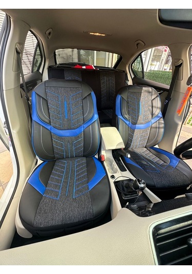Argalı Fiat Doblo 2000-2022 Araca Oto Koltuk Kılıf Üniversal Keten Ve Suni Deri Cepli Oto Koltuk Kılıf Mavi