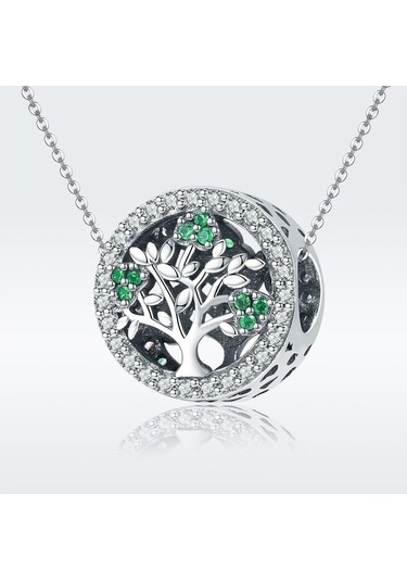 Fastbuy Hayat Ağacı Boncuklu S925 Ayar Gümüş Elmas Kolye, Çok Renkli Boncuk Zinciri Aksesuar Çok Renkli