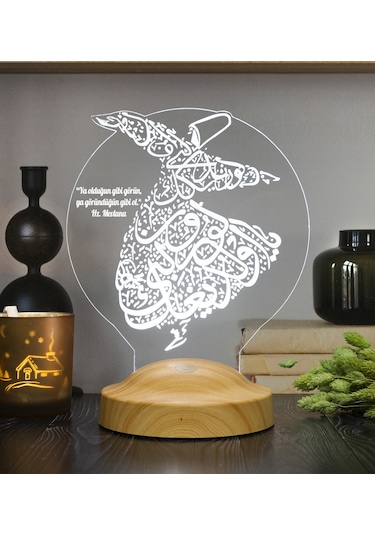Semazen 3D Led Lamba, Mevlana Sözleri Semazen Hediye Gece Lambası