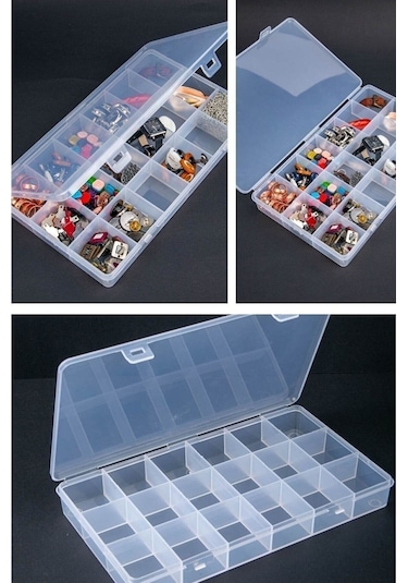 Bayev 2 Adet Şeffaf 18 Bölmeli Takı Kutusu Kuyumcu Toka Yüzük Saklama Box Balıkçı Malzeme Kutusu