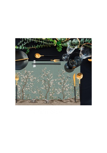 Yeşil Kuşlu Bahçe Kumaş Amerikan Servis 4'lü Set 35X50CM Çok Renkli