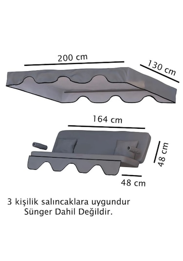 3 Kişilik Lüks Salıncak Kılıf Seti Süngersiz Panama Gri