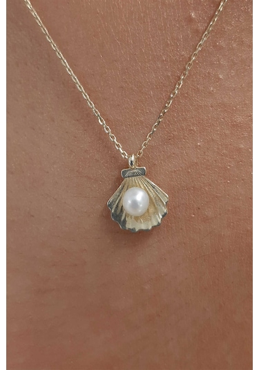 Fiyonk Kuyumculuk 14 Ayar Altın İstiridye İncili Kolye 001