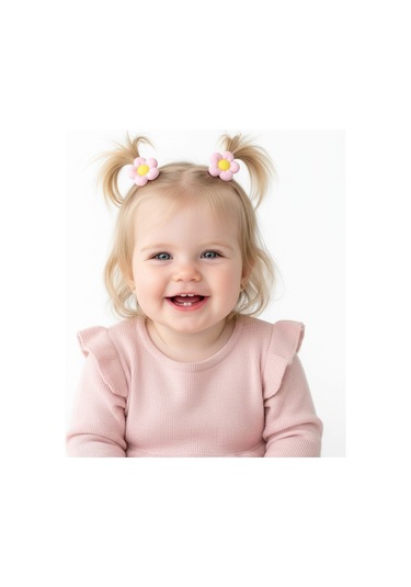 Çiçekli Kız Çocuk Lastikli Toka 2li Set St09517 Pembe