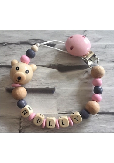 Sahi Aksesuar İsimli Emzik Zinciri - Emzik Askısı - Bebek Hediyesi BEZ185 Ekru