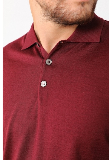 Ferraro Bordo Polo Yaka Superfine Erkek Triko Kazak Bordo