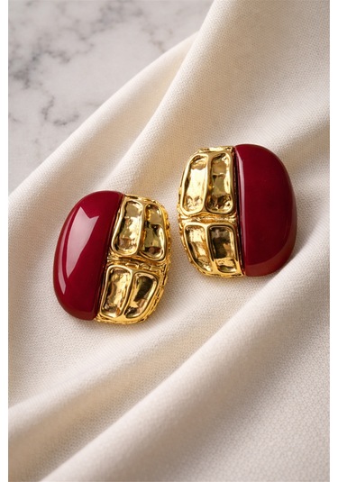 Bordo Gold İkili Küpe Renkli