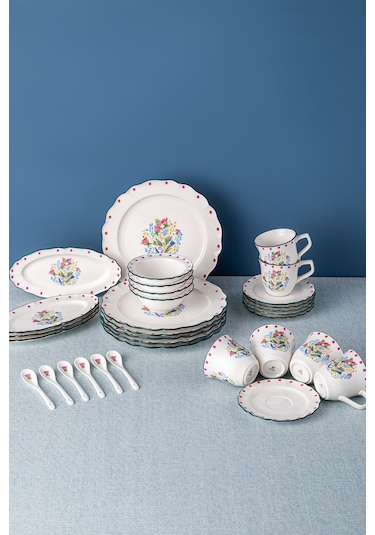 Emsan Yolanda Porselen 32 Parça 6 Kişilik Kahvaltı / Servis Takı Beyaz