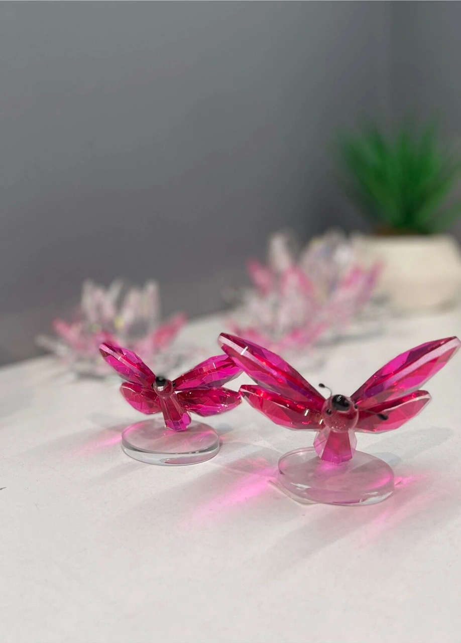 Dekoratif Kristal Cam Ikili Kelebek Biblo Pembe .
