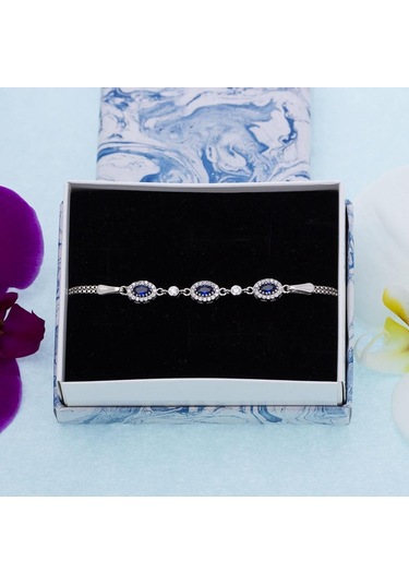 Nagiss Oval Lacivert Zirkon Taşlı 925 Ayar Gümüş Kadın Bileklik