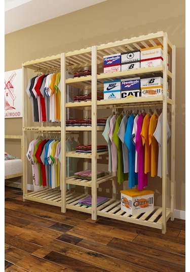 Grande Tres Espejo - Açık Ahşap Elbise Dolabı