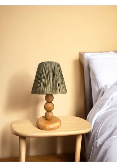 Hasır El Yapımı Bohem Ahşap Ayaklı Rustik Abajur