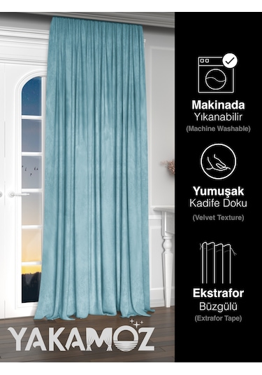 Yakamoz Kadife Görünüm Nil Yeşili Ada Fon Perde Ekstraforlu Velvet Touch Serisi Nil Yeşili