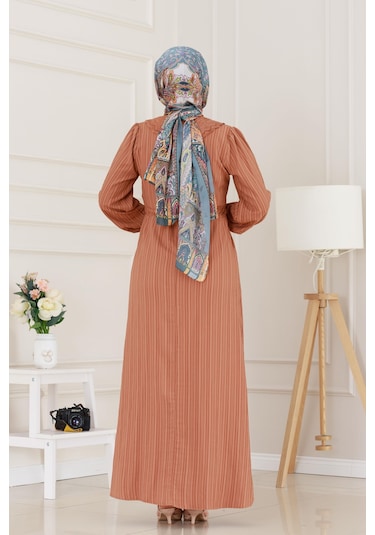 Yakası Güpür Nova Elbise-kiremit-5071 Yeşil