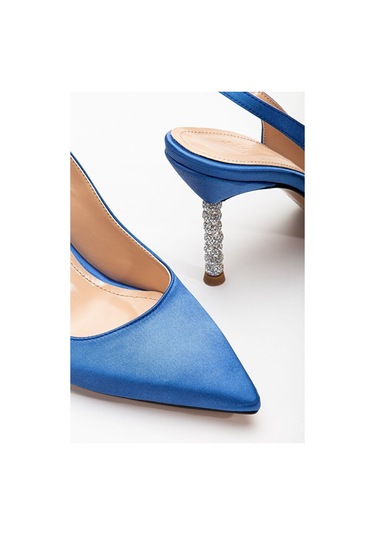 Saten Taşlı Özel Tasarım El Yapımı Stiletto MAVİ