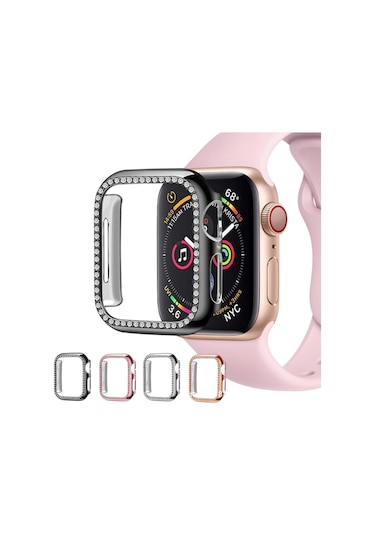 Apple Uyumlu  Watch 7 45 MM Tek Sıra Parlak Taşlı Rubber Kasa Kapak