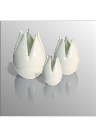 Seramik Krem Laleler Biblo Seti 15Cm , 13Cm, 9Cm