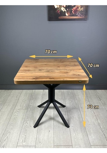 Tepe Ceviz Mutfak Yemek Masası Balkon Masası Kavisli Köşe Siyah Ayak 70 Cm