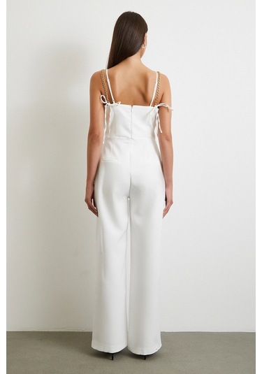 Zincir Detaylı Tulum Beyaz Beyaz