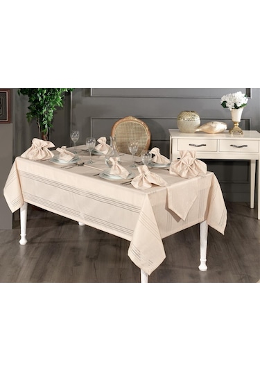 Corvver 26 Parça Dertsiz Masa Örtüsü Takımı Bej Bej