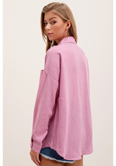 20153 Tek Cepli Oversize Gömlek - Pudra 001