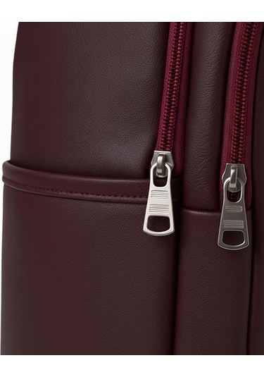 Yuga Suni Deri Dört Gözlü Sırt Çantası Bordo Bordo