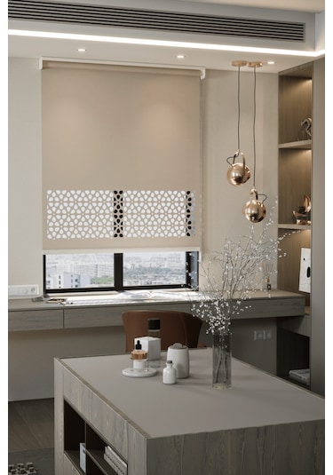 Perdea Lazer Kesim Mat Stor Perde, Lazer Kesimli Modern Serisi, M-4003 Açık Kahverengi