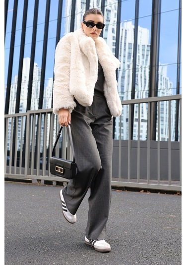 Bigdart5186 Kruvaze Peluş Kürk Kaban - Beyaz 001