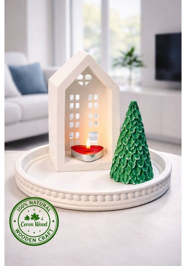 Ceren Wooden Modern Ev Mumluk & Dekor Seti Beyaz