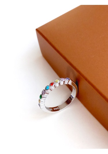 Gümüş Gökkuşağı Tasarım 12 Numara Zarif Kadın Yüzük Yılbaşı Yeni