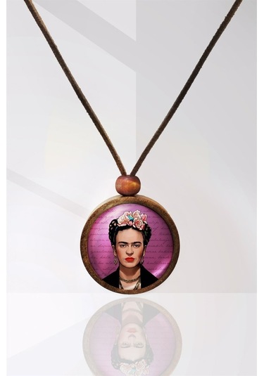Tahtakolik Frida Kahlo Ahşap Kolye Mor