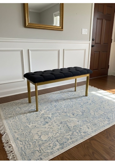 Loft Kapitone Döşeme Metal Gold Ayaklı Puf & Bench - 105x40 Cm Siyah