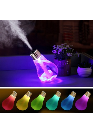 400 Ml Renkli Işık Taşınabilir Ampul Şekli Aromaterapi Hava Temizleme Nemlendirici Ev / Ofis / Araba İçin Gümüş