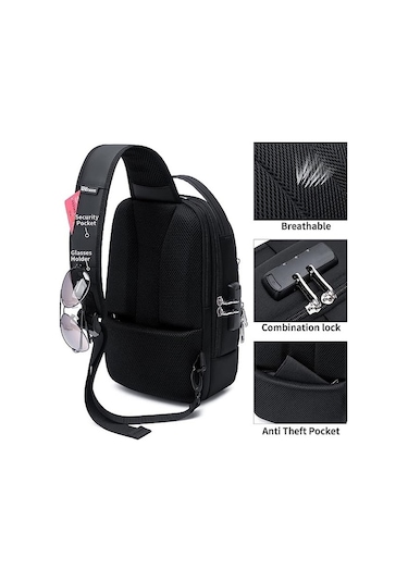 Wiersoon W51831 Tek Askılı Şarj Portlu Omuz/göğüs/sırt Çantası Siyah